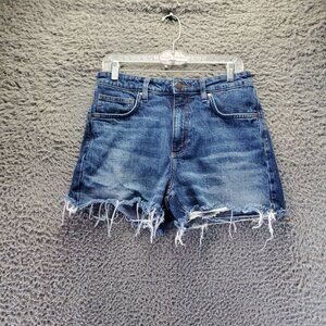 Wrangler Shorts Womens 29 Blue High Rise Distressed Denim Frayed Hem Casual